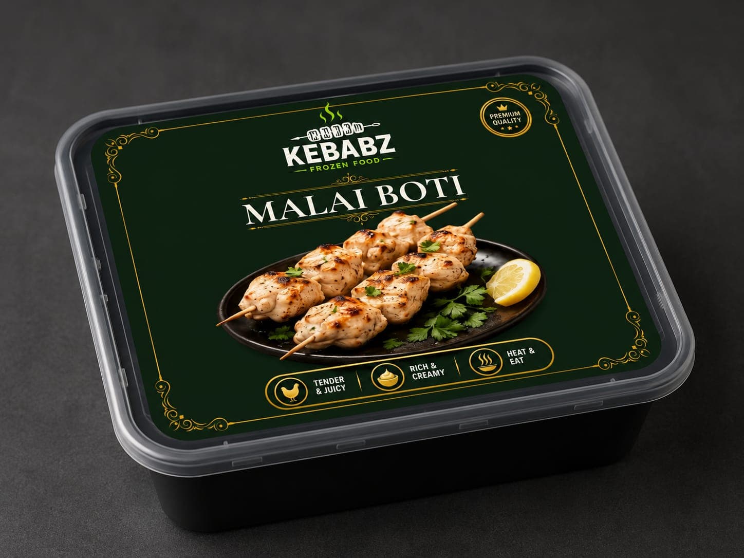 Premium Kebabz retail frozen food packaging box mockup