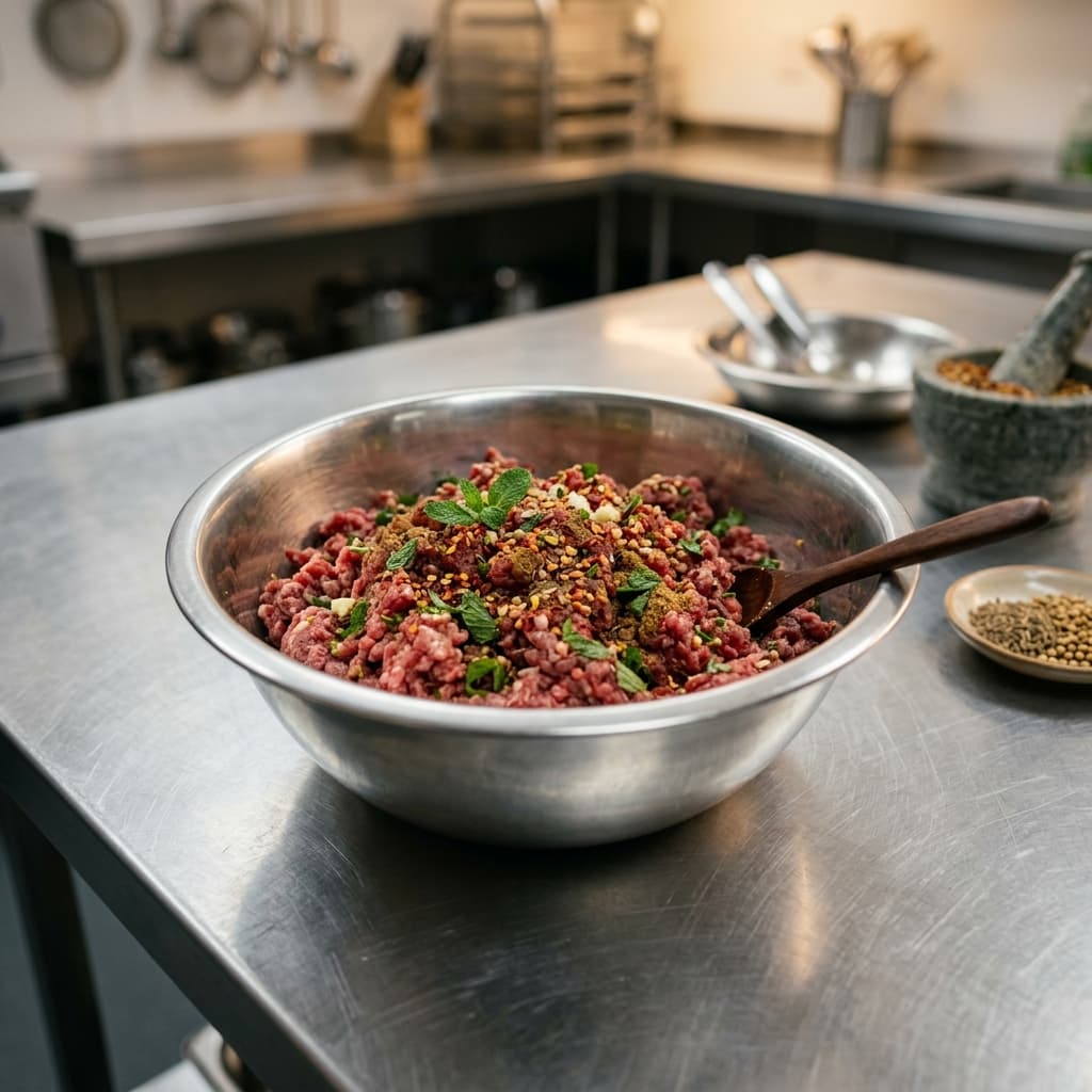 Preparing kebab batches in the Kebabz kitchen